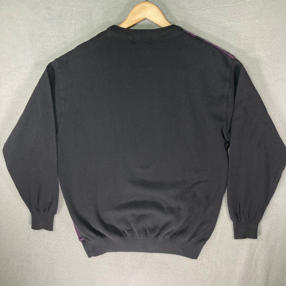 Tosani Canada Mens XL‎ Black Purple Plaid Crew Next Sweater Made in Canada 90s - Picture 2 of 9